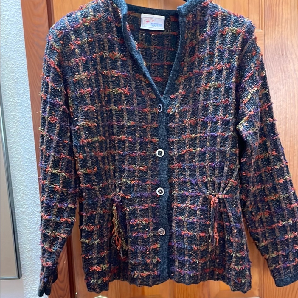💚Beautiful multicolored rich earthy jewel tone Irish cardigan sweater